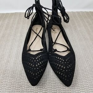 Qupid Black Suede Lace-Up the Ankle Flats